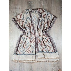 NEW - Lucky Brand Cotton Cape Wrap Kimono Sleeve Open Weave Texturized O/S